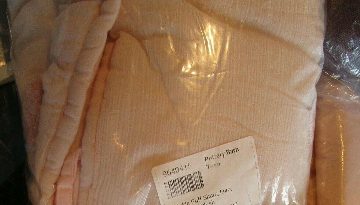 Pottery Barn Teen Crinkle Puff Sham Euro Powdered Blush  Quilted New Wo Tag