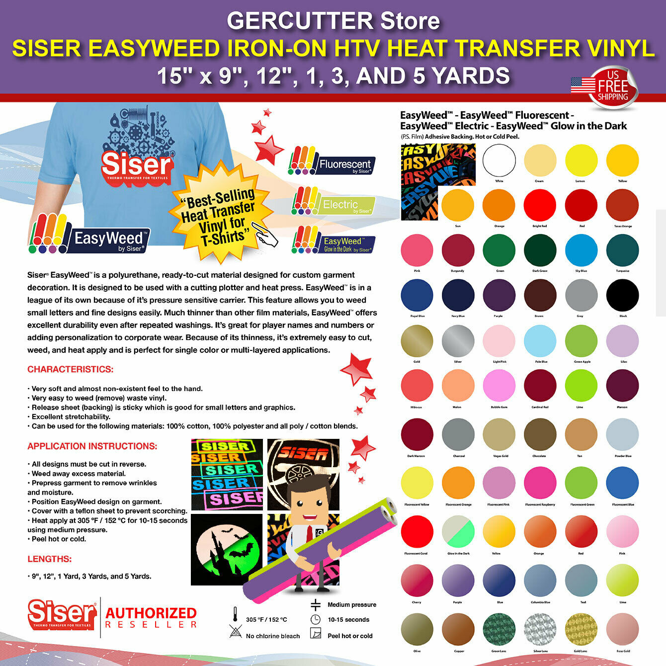 Siser Easyweed Iron-on Htv Heat Transfer Vinyl 15" X 9",12", 1, 3, And 5 Yards