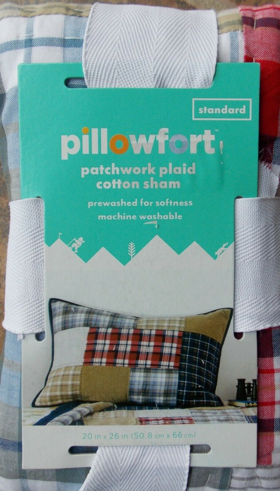 Pillowfort Patchwork Plaid Sham ~ New Blue Red White Tan