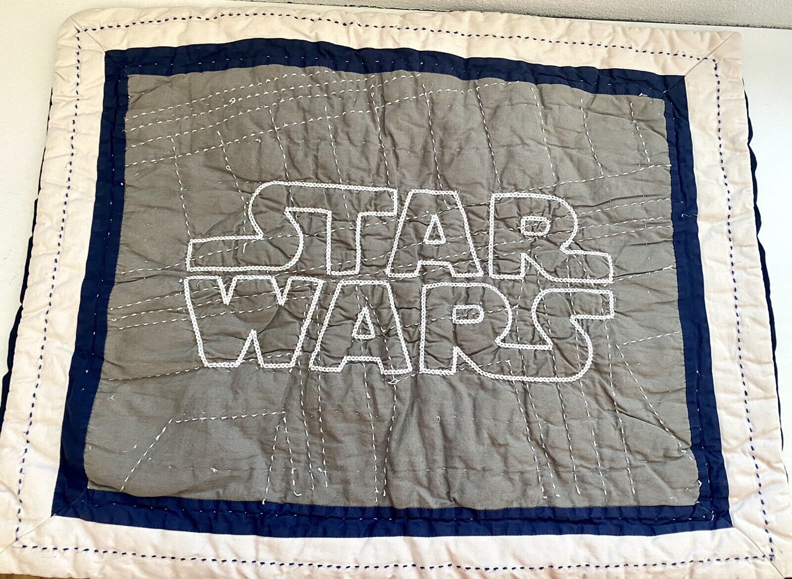 Star Wars Pottery Barn Kids Quilted Standard Pillow Sham Navy  Grey