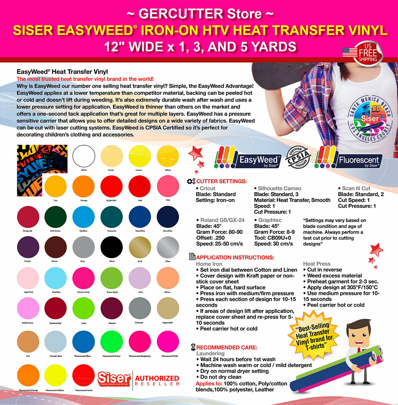Siser Easyweed Iron-on Htv Heat Transfer Vinyl 12" Wide X 1, 3, And 5 Yards