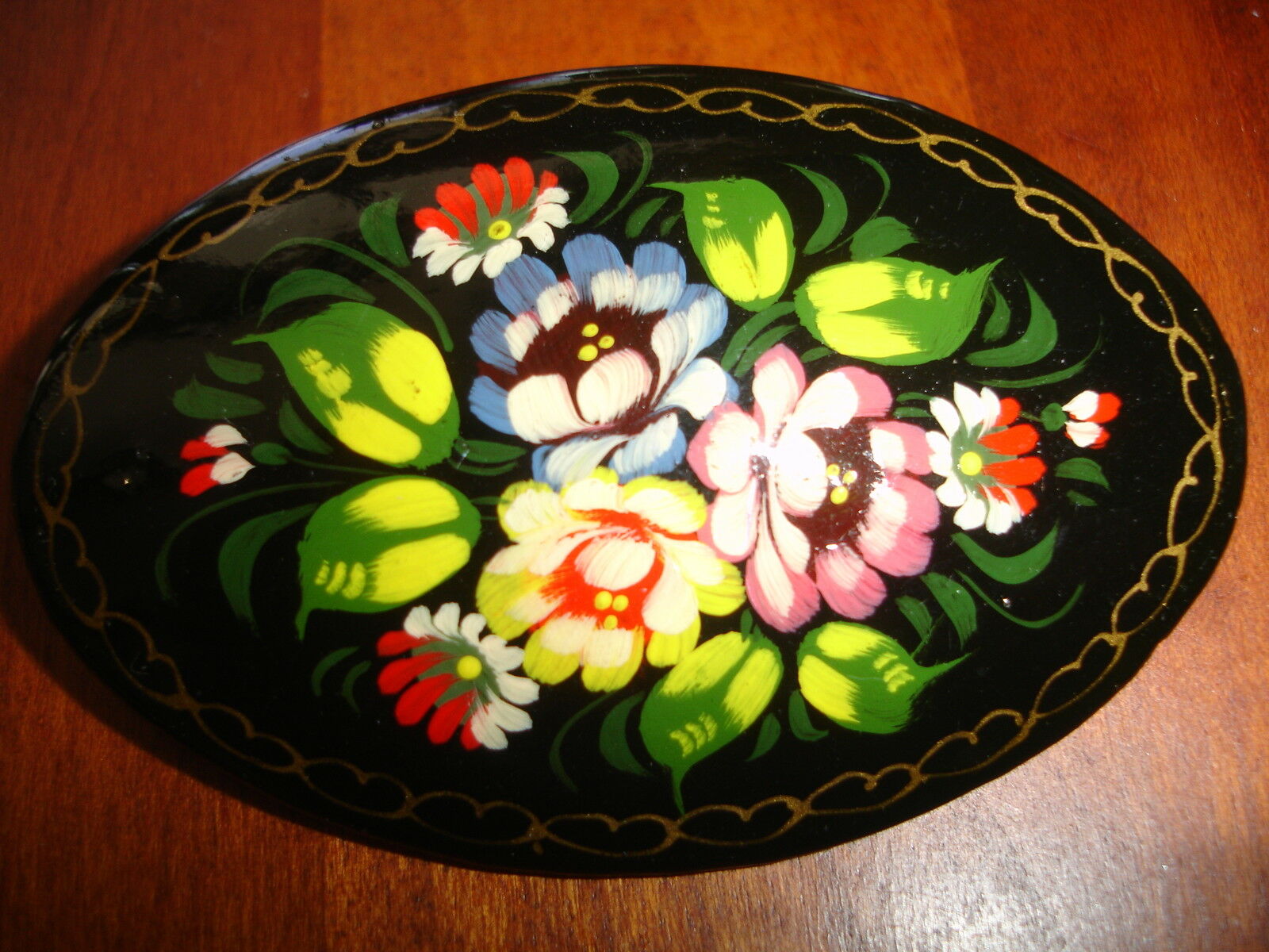 Hand Painted Russian Brooch Signed By Artist