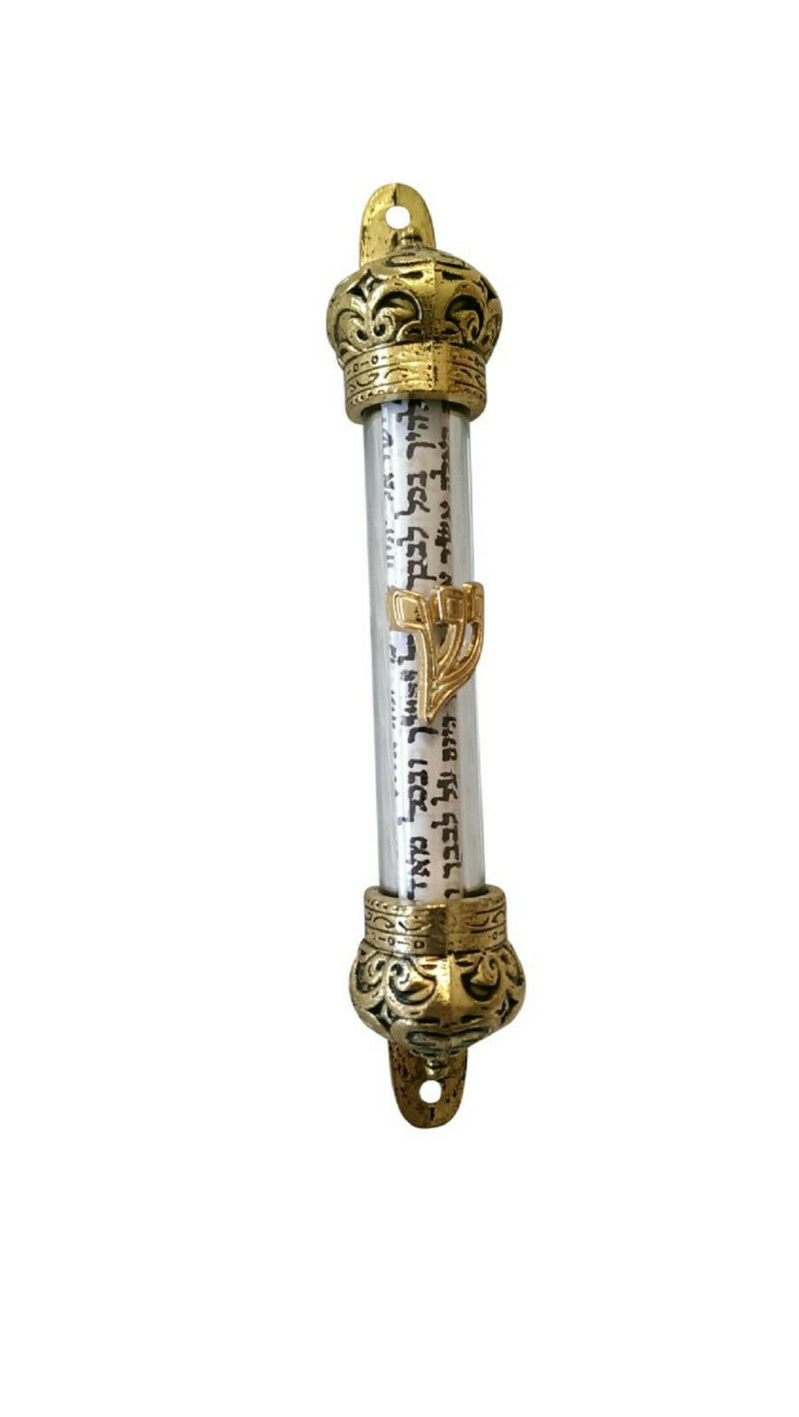Gold Plated Glass Mezuzah With Shma Israel Prayer Scroll From The Holy Land