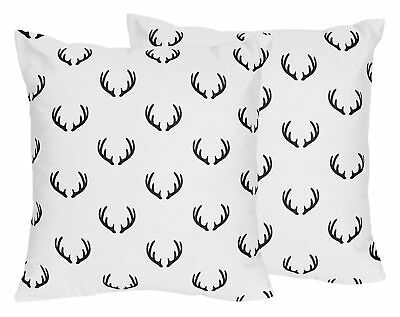 Set Of 2 Black White Rustic Deer Woodland Camo Decorative Accent Throw Pillows